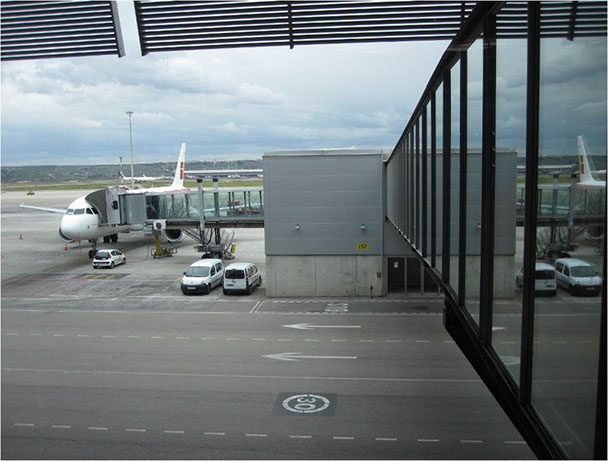 Acceso al avión mediante pasarela (finguer). 